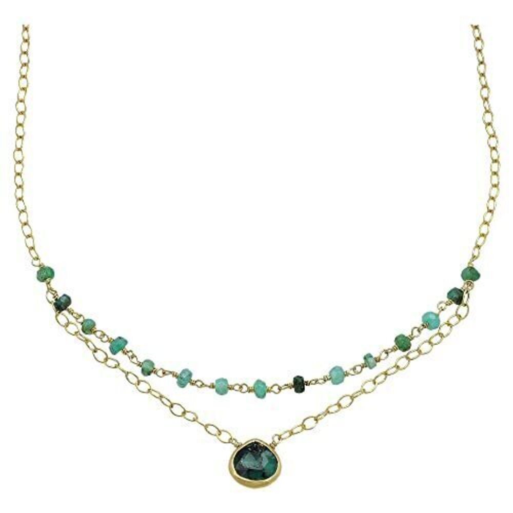 5300 Emerald Layering Necklace , Premium Layered Gold Necklaces - Tarnish